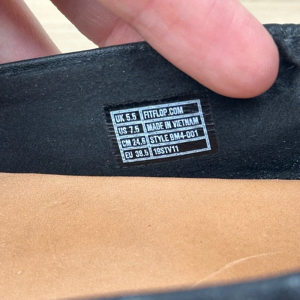 FitFlop Espadrille Flats Women 7.5 Black Leather Slip On Dynamicush Comfort